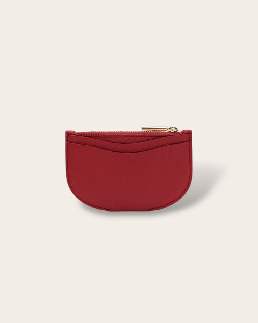 The Curved Zip Cardholder in Sangria — Sculpted Italian Full-Grain Leather Wallet