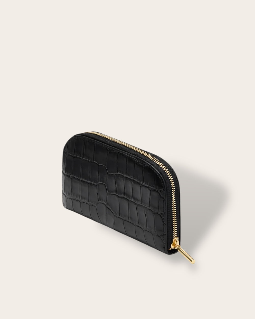 The Curved Zip Wallet in Black Croco — Sculpted Italian Full-Grain Leather Wallet