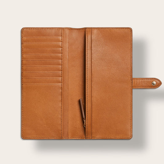 The Continental Snap Wallet in Tan — Premium Full-Grain Leather Long Wallet