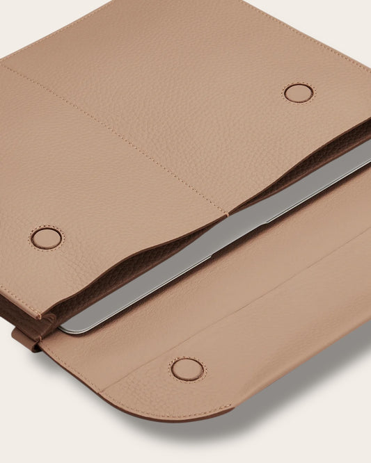 The Tech Carryall (15-16 inch) in Cappuccino — Sculpted Italian Full-Grain Leather Workspace Organizer