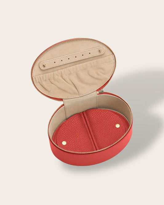 The Large Jewelry Case in Dark Coral — Sculpted Italian Full-Grain Leather Organizer