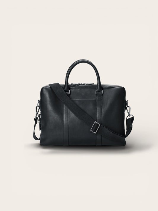 The Executive Commuter Briefcase in Black — Structured Full-Grain Artisan Portfolio