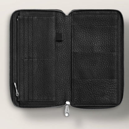 The Apex Organizer Wallet in Black — Full-Grain Leather Commuter Zip Portfolio