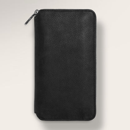 The Apex Organizer Wallet in Black — Full-Grain Leather Commuter Zip Portfolio