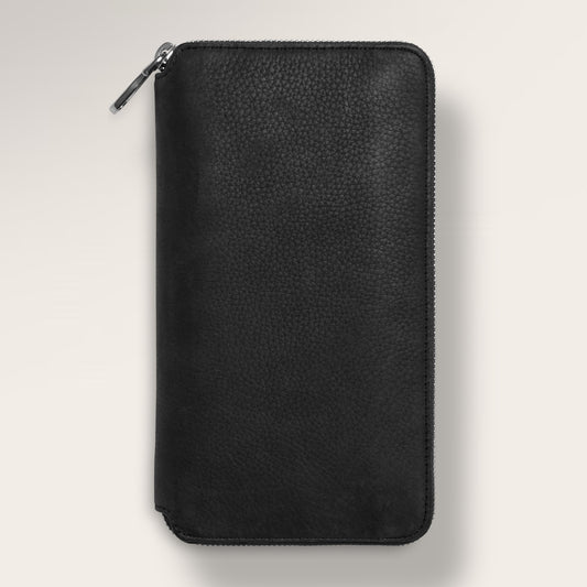 The Apex Organizer Wallet in Black — Full-Grain Leather Commuter Zip Portfolio