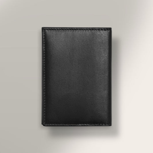 The Slim Meridian Card Holder in Black — Precision Full-Grain Leather Bi-Fold