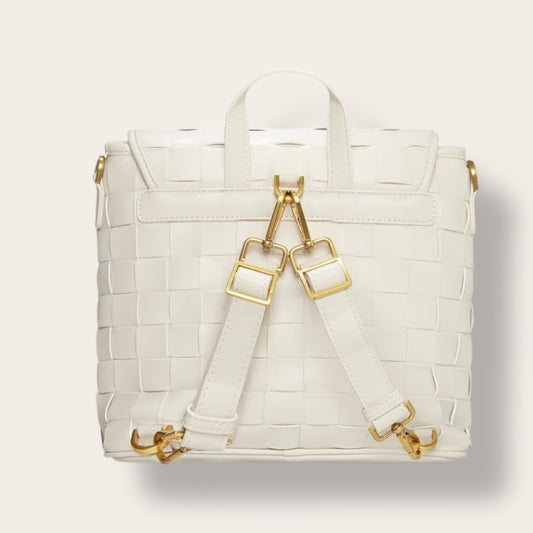 The Rosie Artisan Mini Backpack in White — Sculpted Full-Grain Leather Commuter