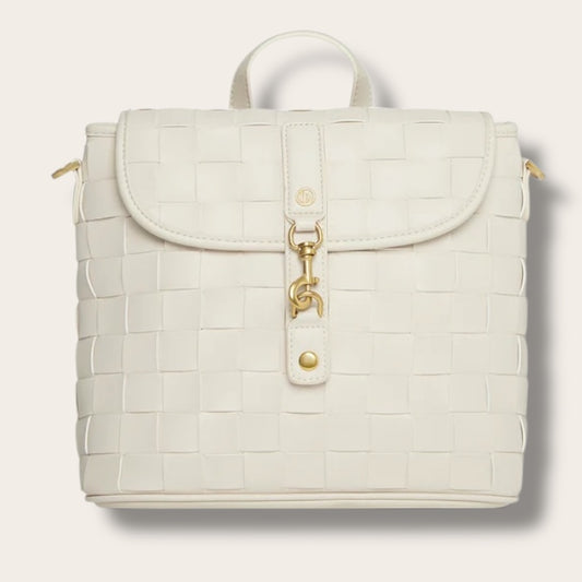 The Rosie Artisan Mini Backpack in White — Sculpted Full-Grain Leather Commuter