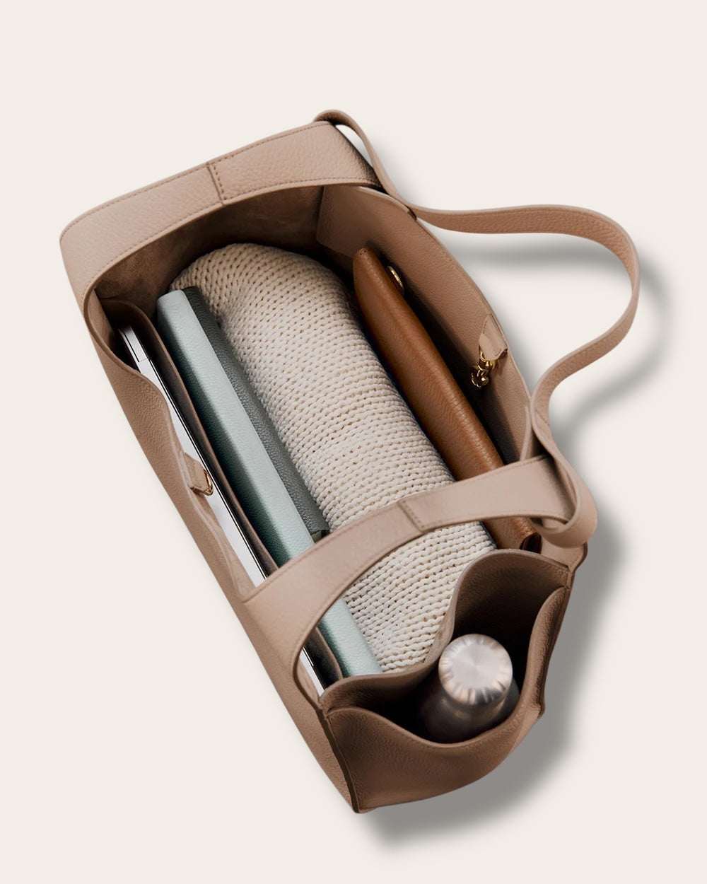 The Double Loop Satchel in Cappuccino — Sculpted Italian Full-Grain Leather Handbag