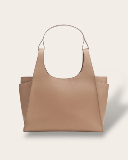 The Double Loop Satchel in Cappuccino — Sculpted Italian Full-Grain Leather Handbag