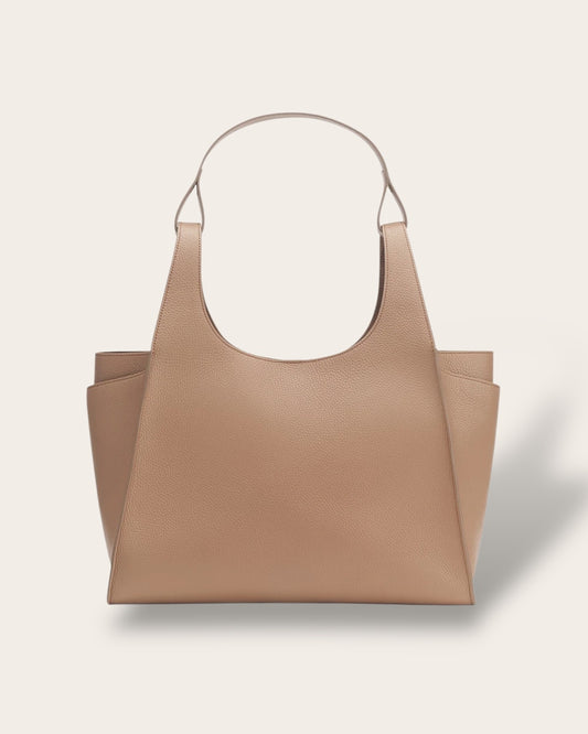 The Double Loop Satchel in Cappuccino — Sculpted Italian Full-Grain Leather Handbag