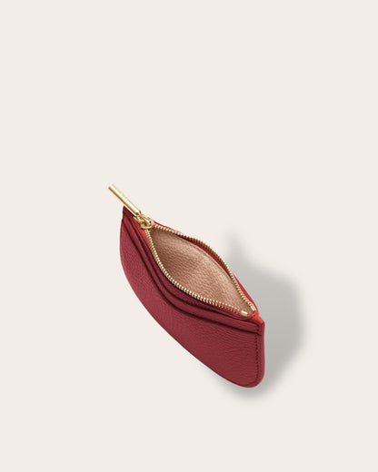 The Curved Zip Cardholder in Sangria — Sculpted Italian Full-Grain Leather Wallet