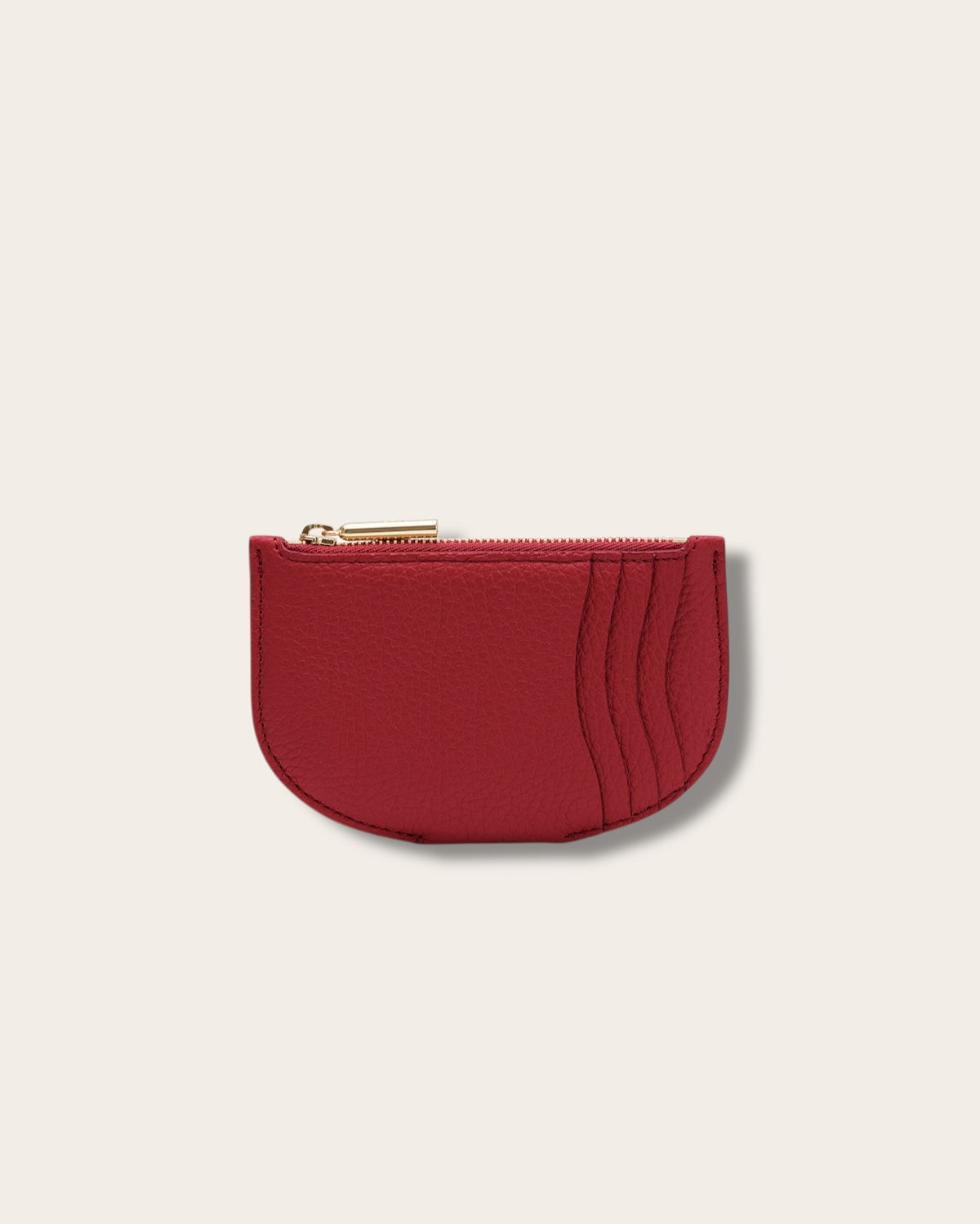 The Curved Zip Cardholder in Sangria — Sculpted Italian Full-Grain Leather Wallet