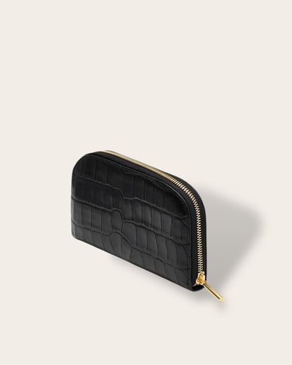 The Curved Zip Wallet in Black Croco — Sculpted Italian Full-Grain Leather Wallet