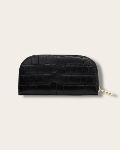 The Curved Zip Wallet in Black Croco — Sculpted Italian Full-Grain Leather Wallet
