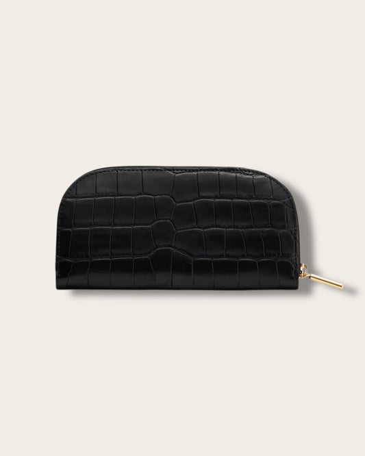 The Curved Zip Wallet in Black Croco — Sculpted Italian Full-Grain Leather Wallet