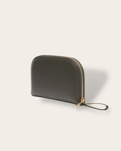 The Duo Zip Wallet in Dark Olive — Sculpted Italian Full-Grain Leather Wallet