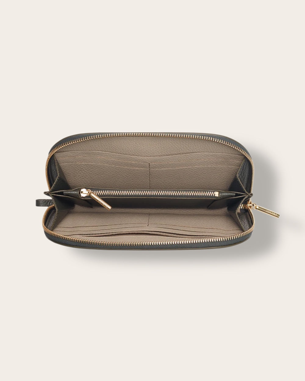 The Duo Zip Wallet in Dark Olive — Sculpted Italian Full-Grain Leather Wallet