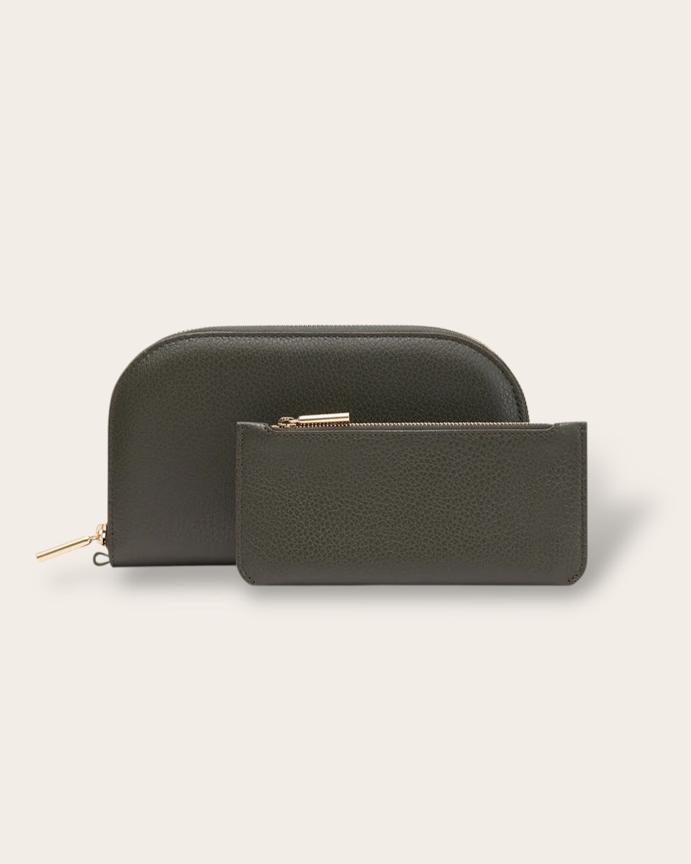 The Duo Zip Wallet in Dark Olive — Sculpted Italian Full-Grain Leather Wallet
