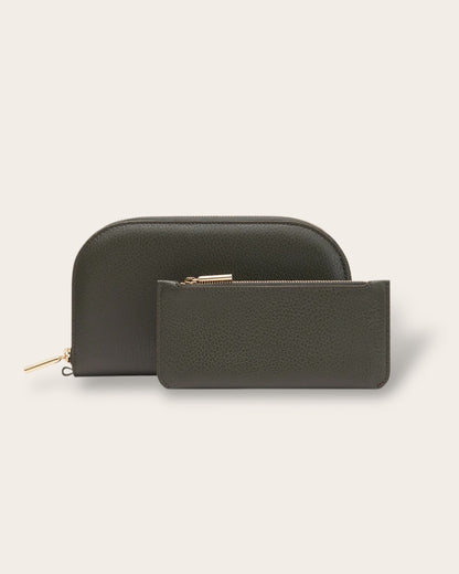 The Duo Zip Wallet in Dark Olive — Sculpted Italian Full-Grain Leather Wallet