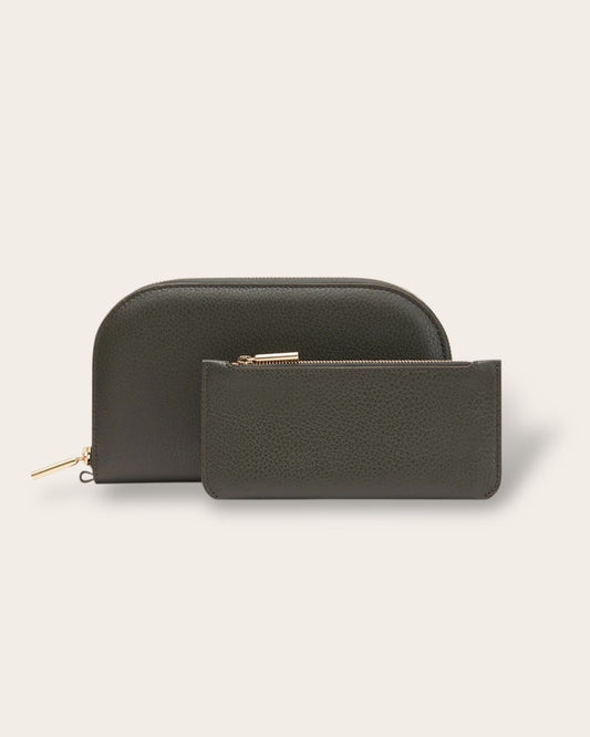 The Duo Zip Wallet in Dark Olive — Sculpted Italian Full-Grain Leather Wallet
