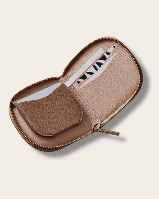 The Duo Small Zip Wallet in Stone Croco — Sculpted Italian Full-Grain Leather Wallet