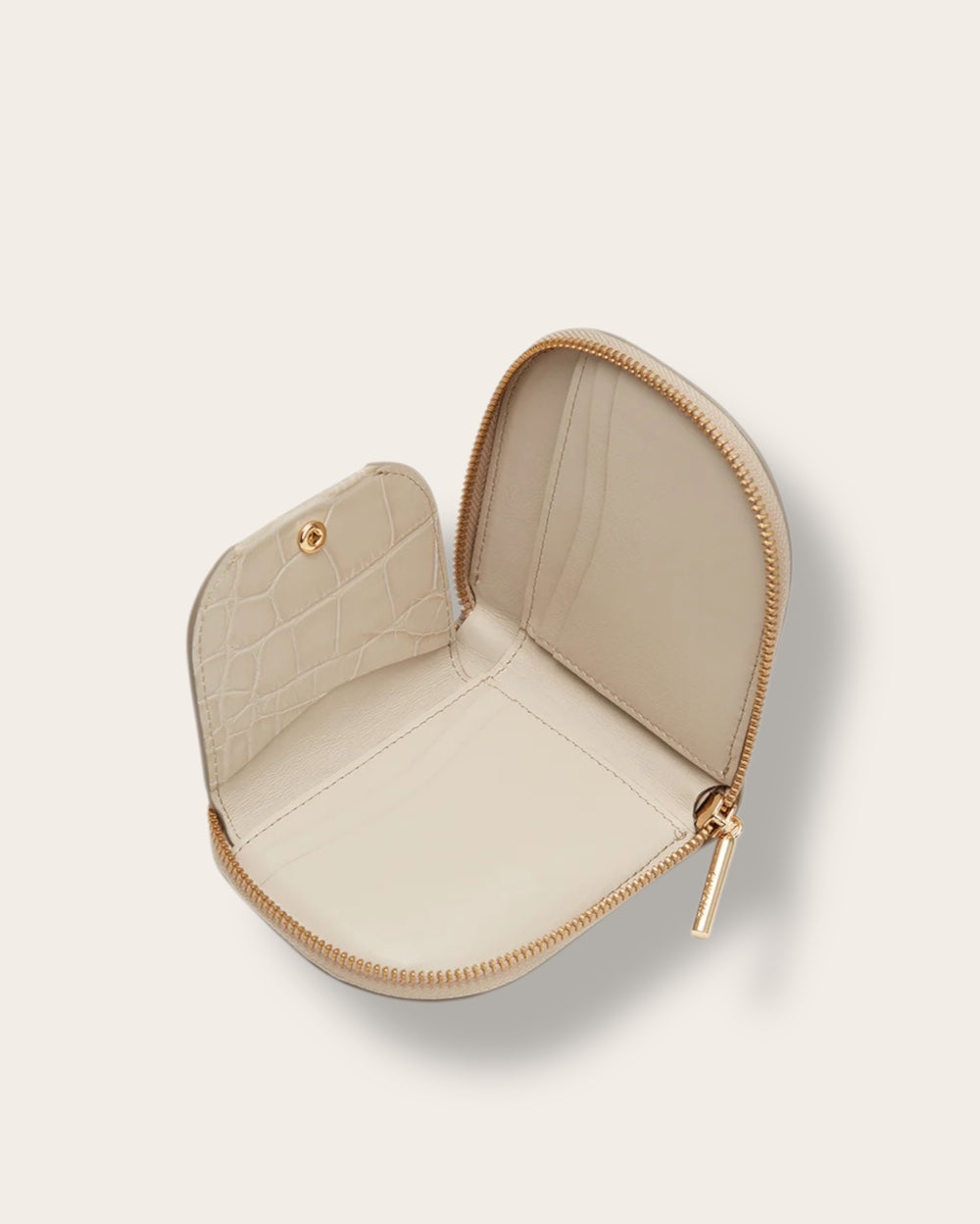 The Duo Small Zip Wallet in Stone Croco — Sculpted Italian Full-Grain Leather Wallet