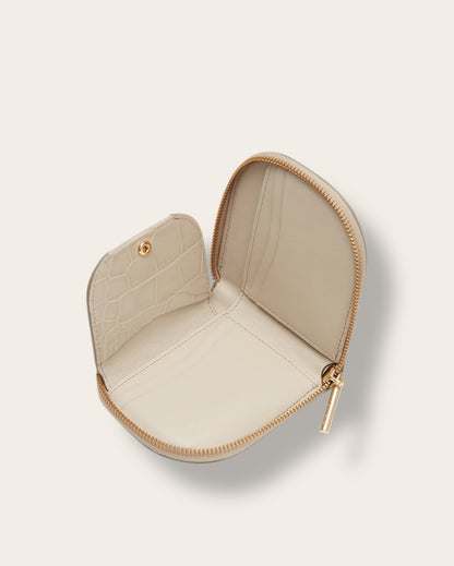 The Duo Small Zip Wallet in Stone Croco — Sculpted Italian Full-Grain Leather Wallet