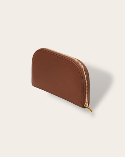 The Curved Zip Wallet in Dark Chestnut — Sculpted Italian Full-Grain Leather Wallet
