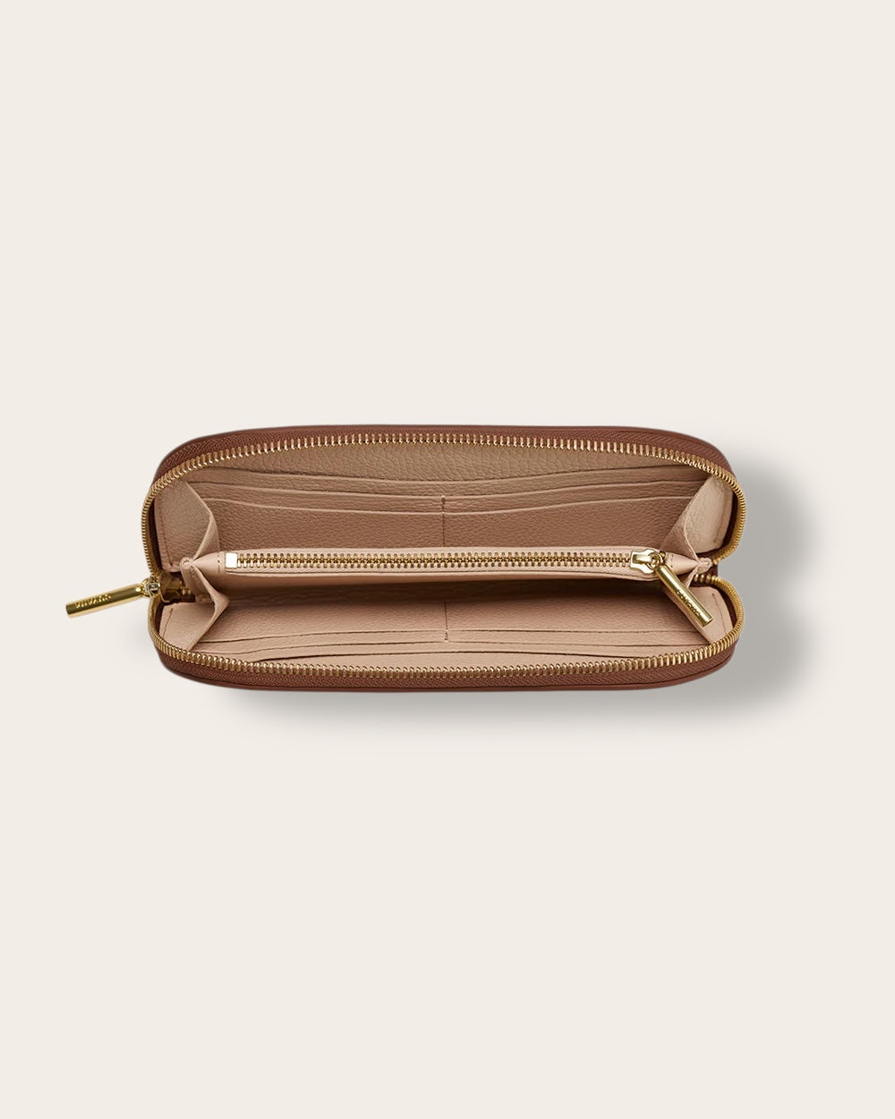 The Curved Zip Wallet in Dark Chestnut — Sculpted Italian Full-Grain Leather Wallet