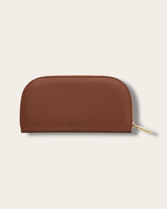 The Curved Zip Wallet in Dark Chestnut — Sculpted Italian Full-Grain Leather Wallet