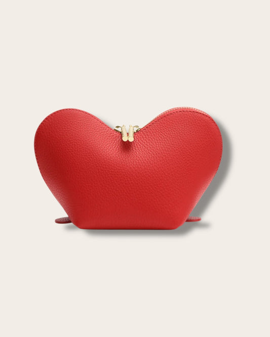 The Mini Heart Case in Red — Sculpted Italian Full-Grain Leather Accessory