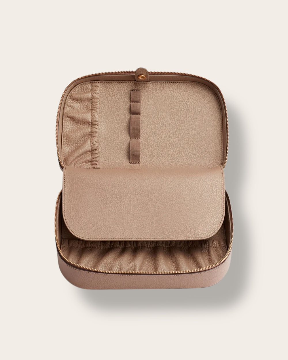 The Travel Beauty Case in Soft Rose — Sculpted Italian Full-Grain Leather Organizer
