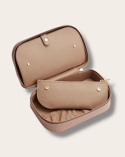 The Travel Beauty Case in Soft Rose — Sculpted Italian Full-Grain Leather Organizer
