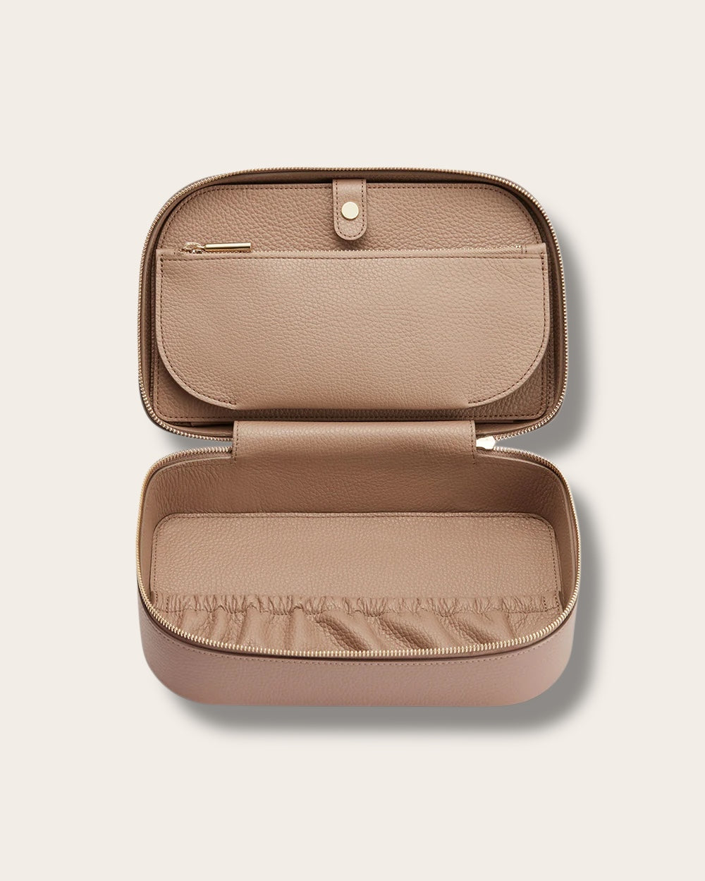 The Travel Beauty Case in Soft Rose — Sculpted Italian Full-Grain Leather Organizer