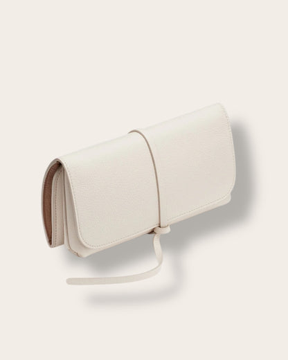 The Travel Beauty Roll in Ecru — Sculpted Italian Full-Grain Leather Cosmetic Case